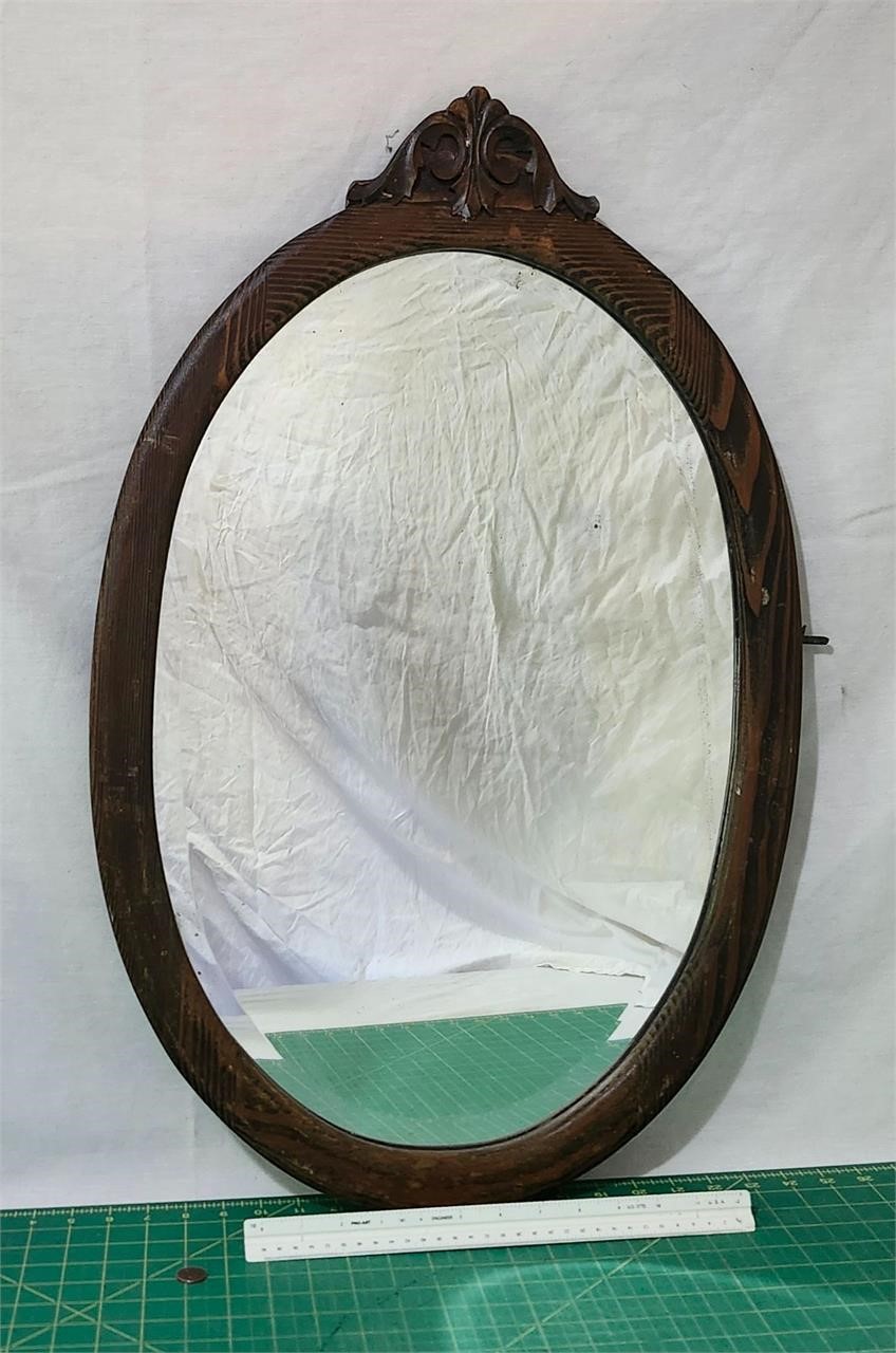 Antique wood frame hanging mirror