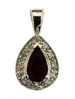 10kt Gold Natural Pear Cut Garnet & Diam. Pendant