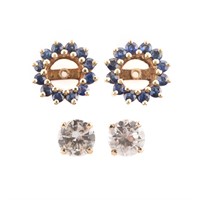 A Pair of 1ctw Diamond Studs and Sapphire Jackets