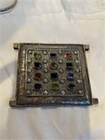 LARGE STERLING SILVER AND MULTI STONE BROOCH