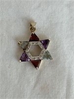 10KT GOLD MULTI STONE STAR PENDANT 1 INCH