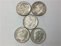 5- 1964 D US Silver Dimes