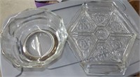 Heavy Glass Tray / Bowl w/ Silver Ring