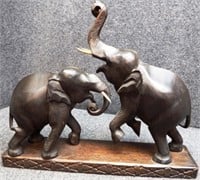 Large Hand-Carved Wooden Elephants