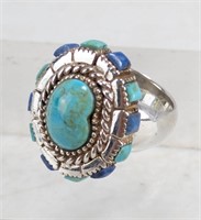 925 Sterling Silver Turquoise and Lapis Ring