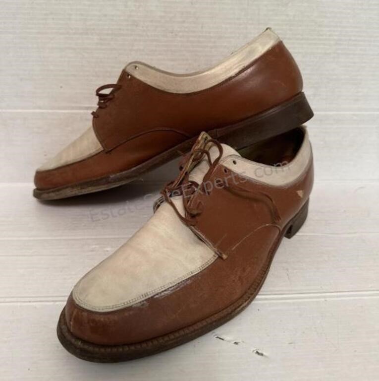 VTG Oxfords Mens Tan  White Leather Saddle Shoes