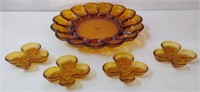 Amber Glass Egg Dish & 4 Clover Candy Dishes