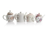 FOUR CHINESE EXPORT ENAMEL PAINTED TEAPOTS