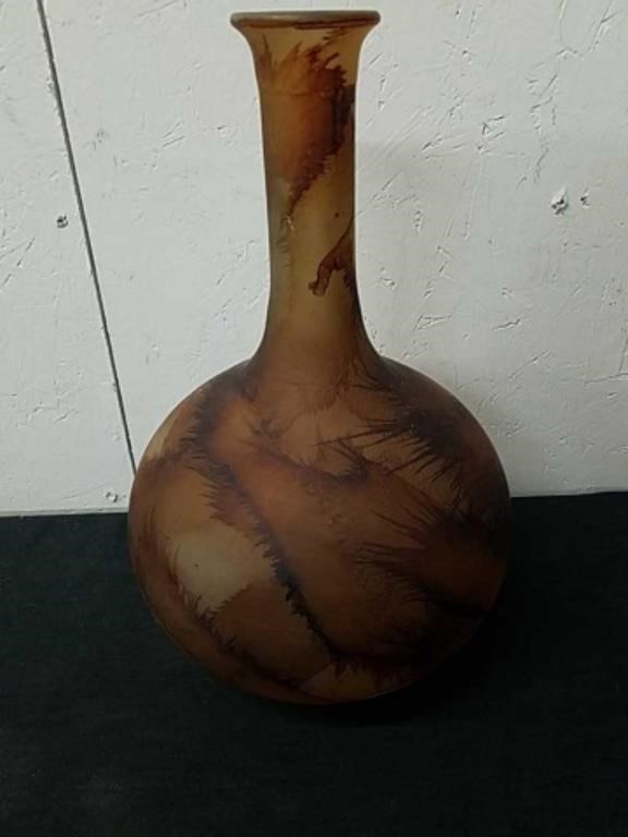 10x 15.5 inch Brown swirl art glass vase made in