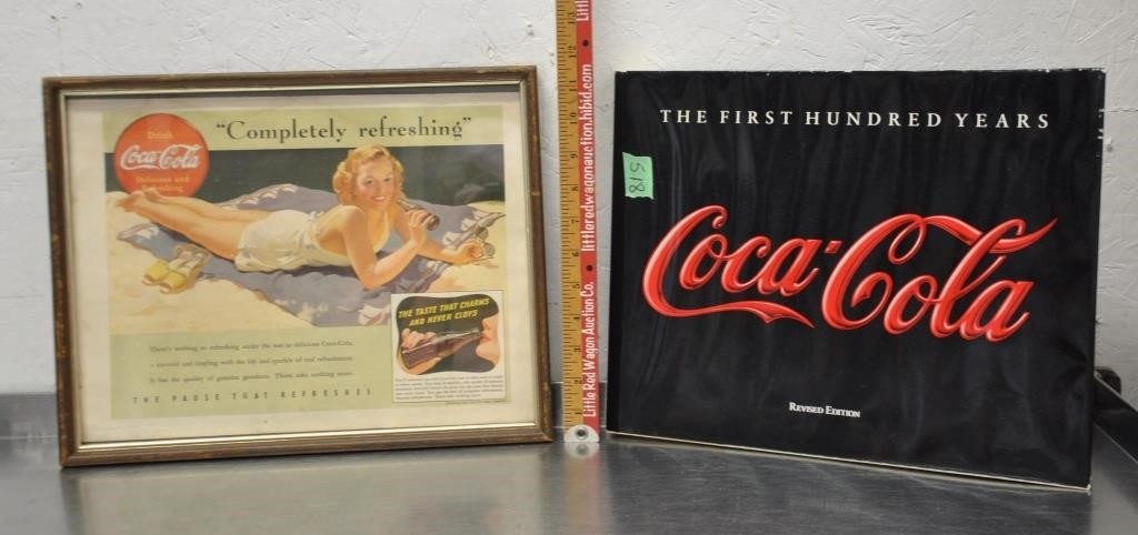 Framed Coke ad, Coca-Cola book
