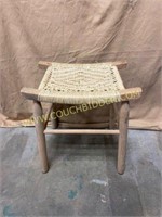 Old wooden woven seat stool