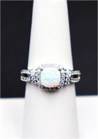 Sterling square fire opal ring, lab grown
