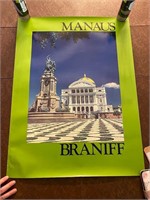 Braniff Airways Manaus Travel Poster 80's