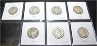 (7) 1.75$ Face Silver Washington Quarter 1942-1953