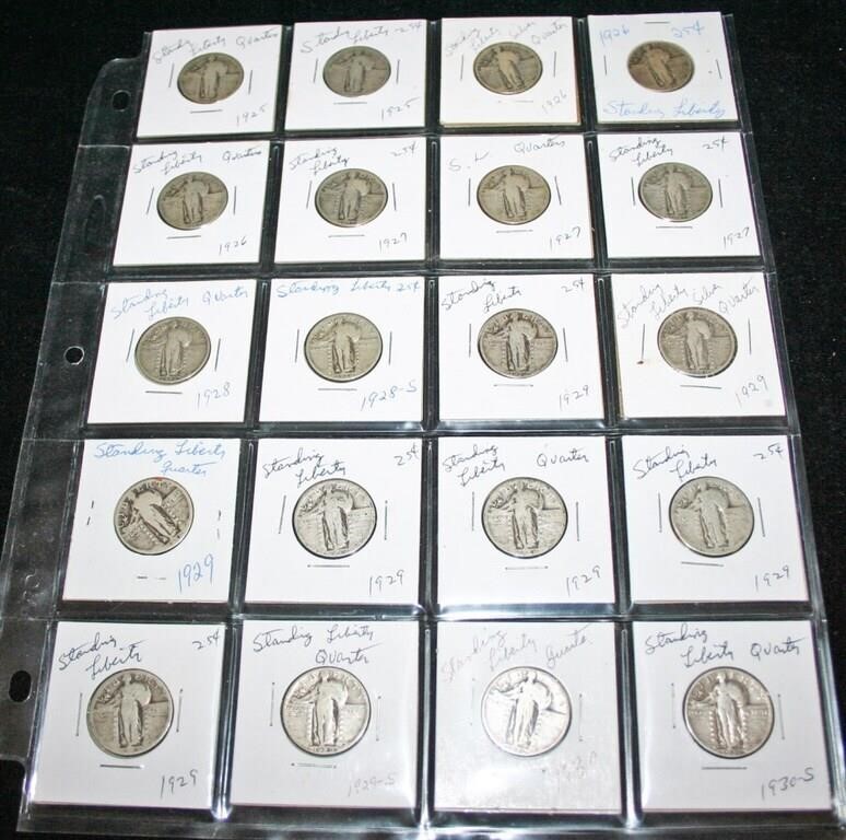 (20) 5$ Face Silver Standing Liberty Quarters