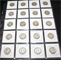 (20) 5$ Face Silver Washington Quarters 1934-1959