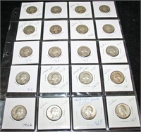 (20) 5$ Face Silver Washington Quarters 1936-1964