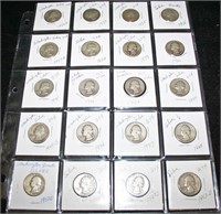 (20) 5$ Face Silver Washington Quarters 1932-1953