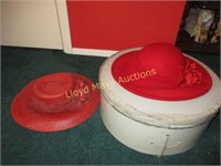 2pc Lady's Vintage Red Hats & Hat Box