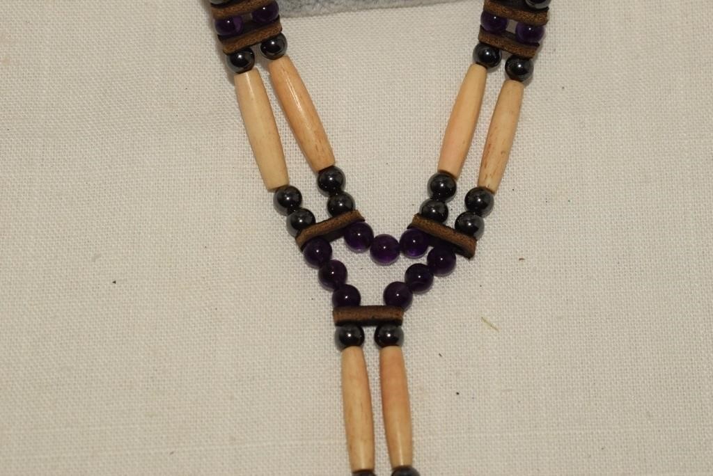 Amethyst, Wood & Hematite Bead Necklace