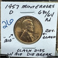 1957-D WHEAT PENNY CENT MULTIPLE ERRORS