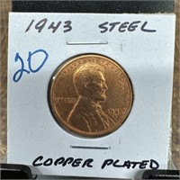 1943 STEEL WHEAT PENNY CENT COPPER PLATED