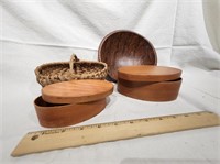 Boxes and bowl (wooden)