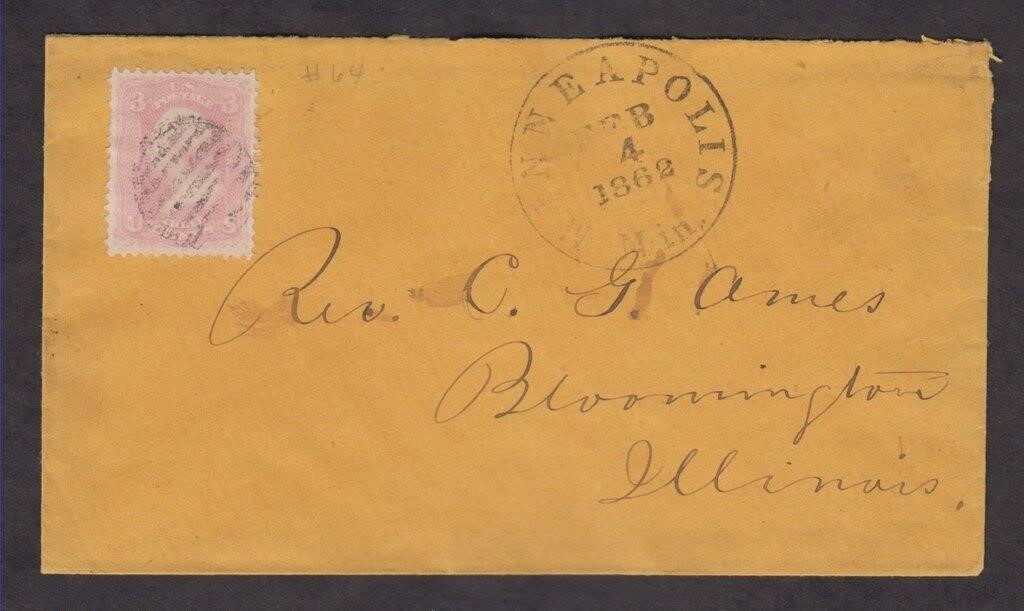 US Stamps #64 Used Pink on cover where it did not