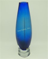 Aseda Of Sweden Vase 9.5" Blue Clear Glass