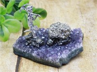 PYRITE MINER ON AMETHYST ROCK STONE LAPIDARY SPECI