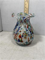 Art Glass Splatter Vase Multicolored with white