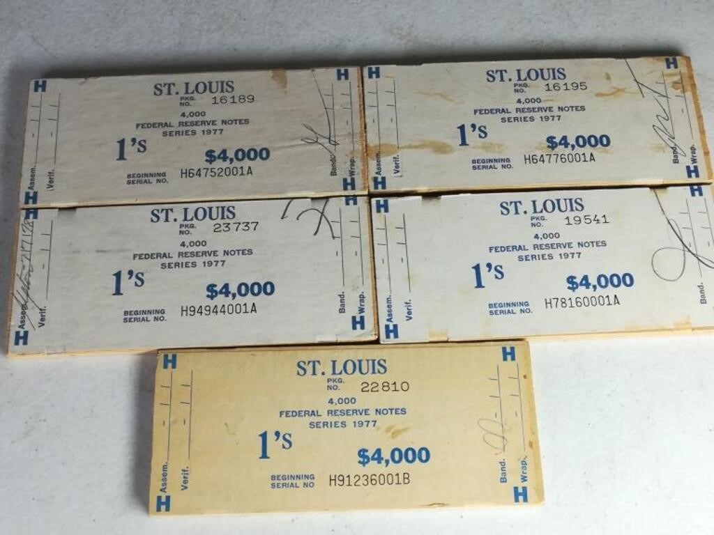 (5) $1 St Louis Federal Reserve Wood Currency Ends