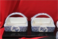 A Pair of Oriental Style Blue and White Baskets