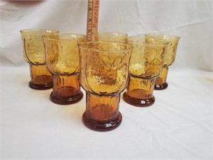 (8) Libbey Amber Country Garden Daisey Glasses