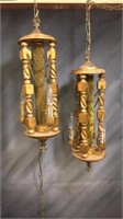 Vintage 1970s Swag Wood Hanging Lamps