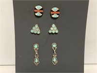 3pr Sterling Turquoise Earrings 7.7gr TW