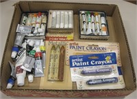 Box Of Assorted Artist Paint & Crayons