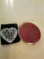RED LEATHER 2 SIDED MIRROR AND SILVER HEART MIRROR