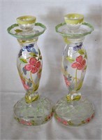 Pair of Painted Glass Candleholders