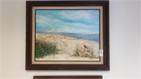 Vintage wooden framed beach painting, 25 x 21