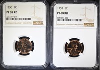 1956 & 1957 LINCOLN CENT  NGC PF68 RD