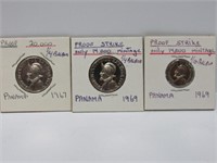 3 Proof Balboa coins, Panama