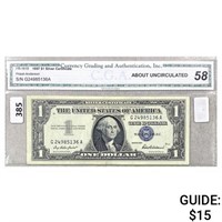 1957 $1 US Silver Certificate CGA AU58