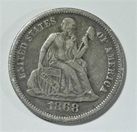 1868 LIBERTY SEATED DIME VF+