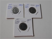 3 1943 USA Steel Wheat Cents