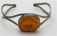 Sterling Silver & Floral Czech Glass Cuff Bracelet