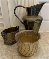 Brass Planters & Pitcher, Lot of 3