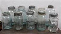 Ten mason jars with glass lids, Crown, Gem