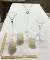 Fluted glass candle holder set w/ 3 spherical