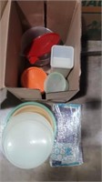 Lot of vintage Tupperware and cookie press